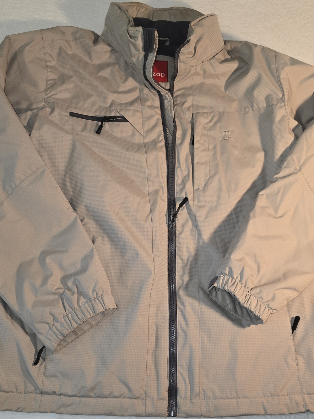 Izod Mens Tan Hidden Hood Fleece Lined Winter Coat Size L